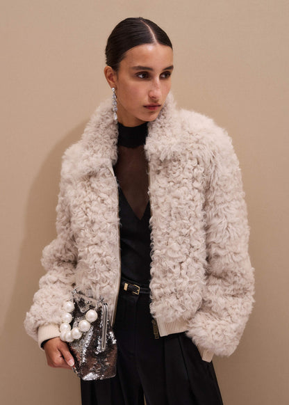Cream Luxe Shearling Bomber Jacket | ME+EM Clothing