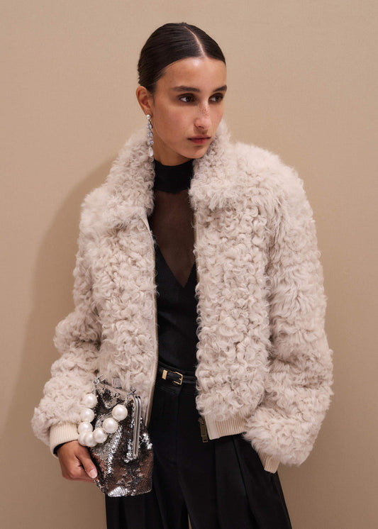 Cream Luxe Shearling Bomber Jacket | ME+EM Clothing