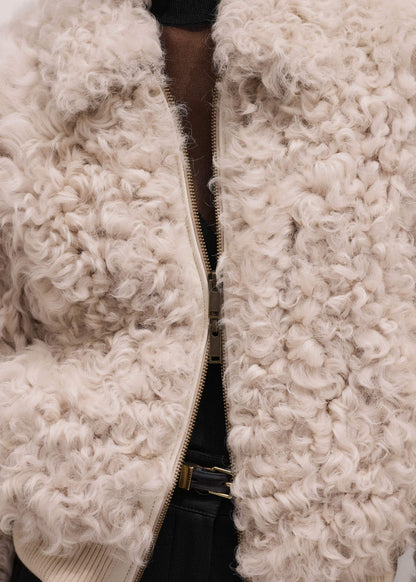 Cream Luxe Shearling Bomber Jacket | ME+EM Clothing
