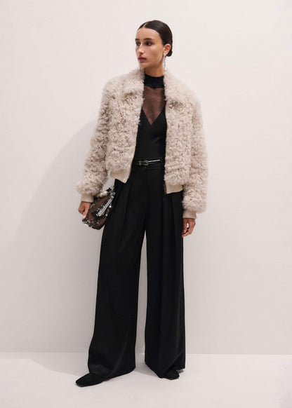 Cream Luxe Shearling Bomber Jacket | ME+EM Clothing