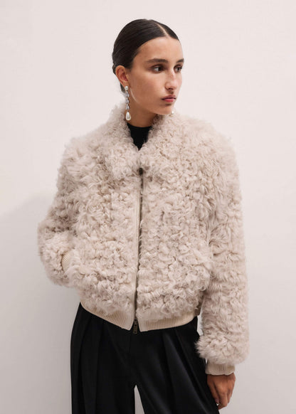 Cream Luxe Shearling Bomber Jacket | ME+EM Clothing