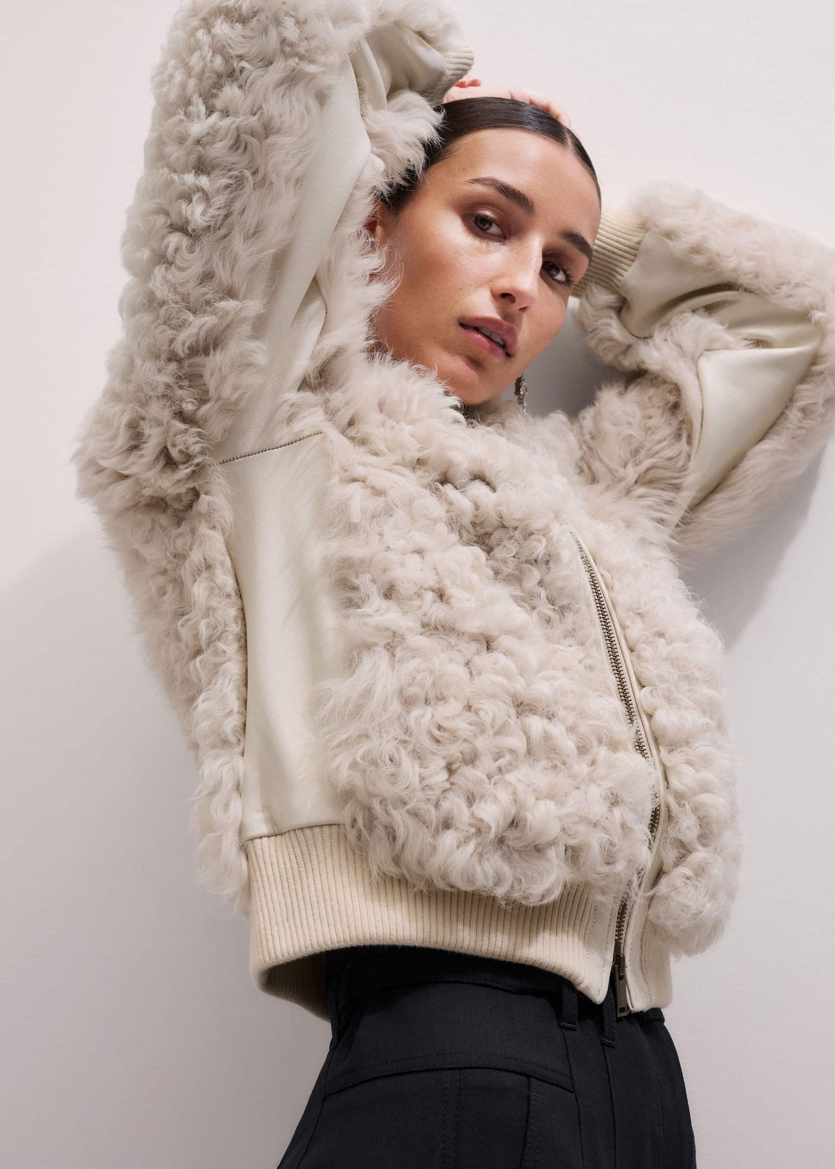 Cream Luxe Shearling Bomber Jacket | ME+EM Clothing