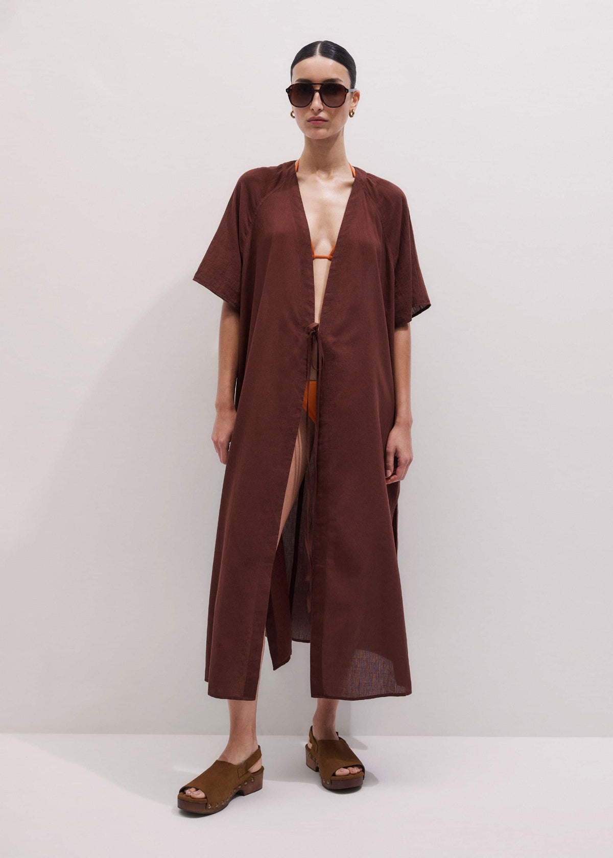 Cinnamon Brown Tie Front Maxi Cover Up | ME+EM Clothing