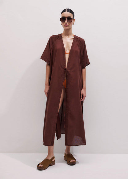 Cinnamon Brown Tie Front Maxi Cover Up | ME+EM Clothing