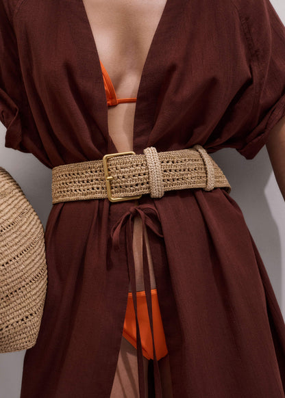 Tan Raffia Wide Summer Belt | ME+EM Clothing|Accessories