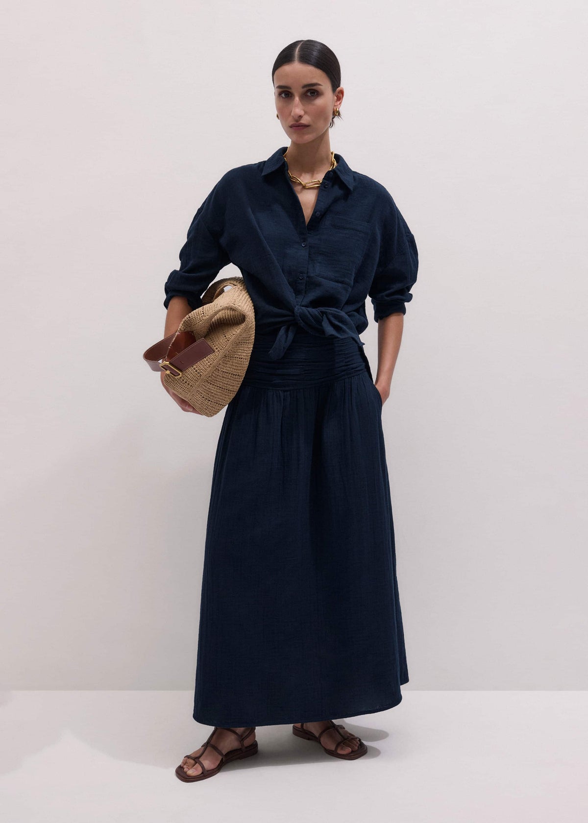 Navy Cheesecloth Relaxed Maxi Skirt | ME+EM Clothing
