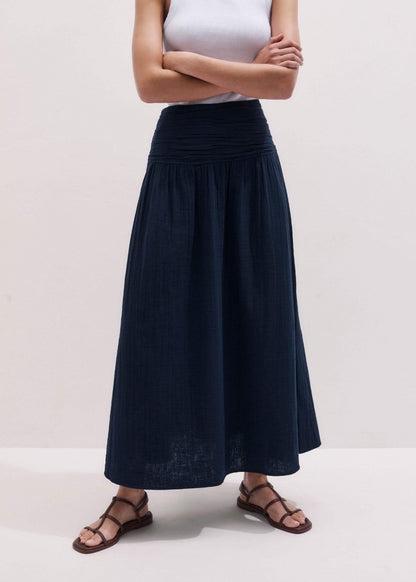 Navy Cheesecloth Relaxed Maxi Skirt | ME+EM Clothing