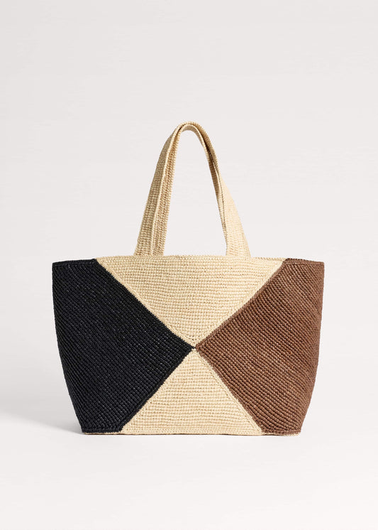 Brown Contrast Raffia Tote Bag | ME+EM Clothing|Accessories