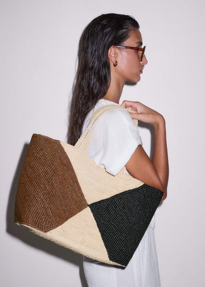 Brown Contrast Raffia Tote Bag | ME+EM Clothing|Accessories
