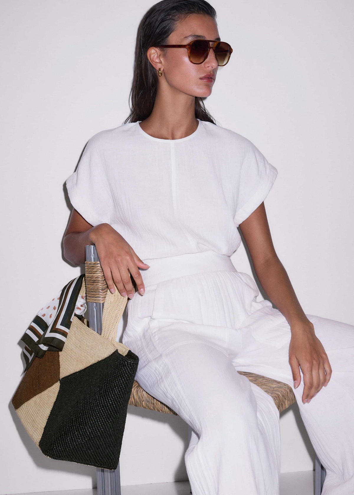 Brown Contrast Raffia Tote Bag | ME+EM Clothing|Accessories