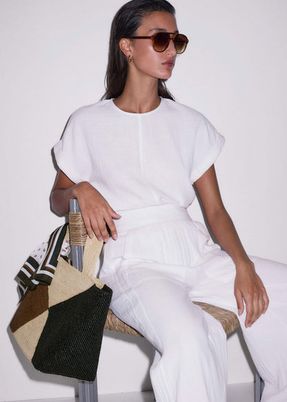 Brown Contrast Raffia Tote Bag | ME+EM Clothing|Accessories