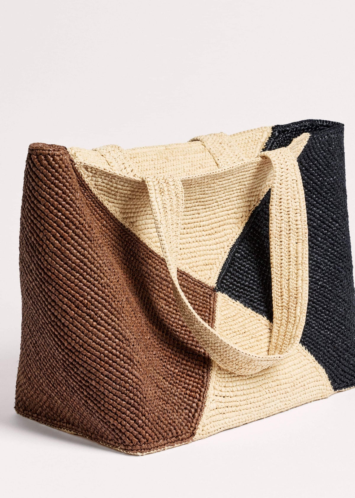 Brown Contrast Raffia Tote Bag | ME+EM Clothing|Accessories