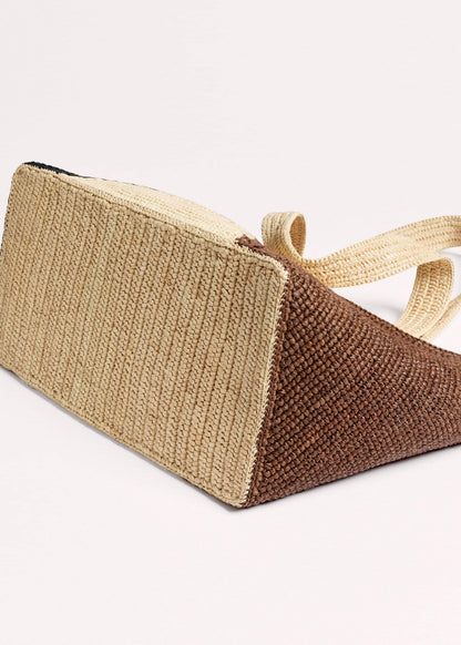 Brown Contrast Raffia Tote Bag | ME+EM Clothing|Accessories