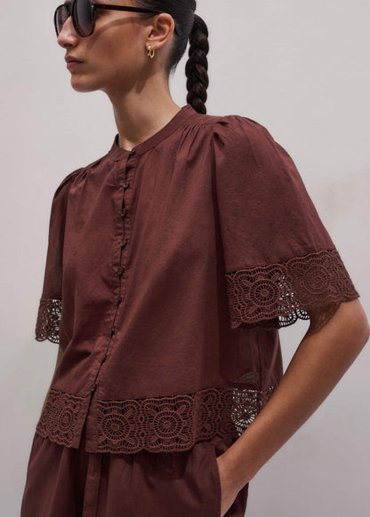 Cinnamon Brown Lace Trim Crop Top | ME+EM Clothing
