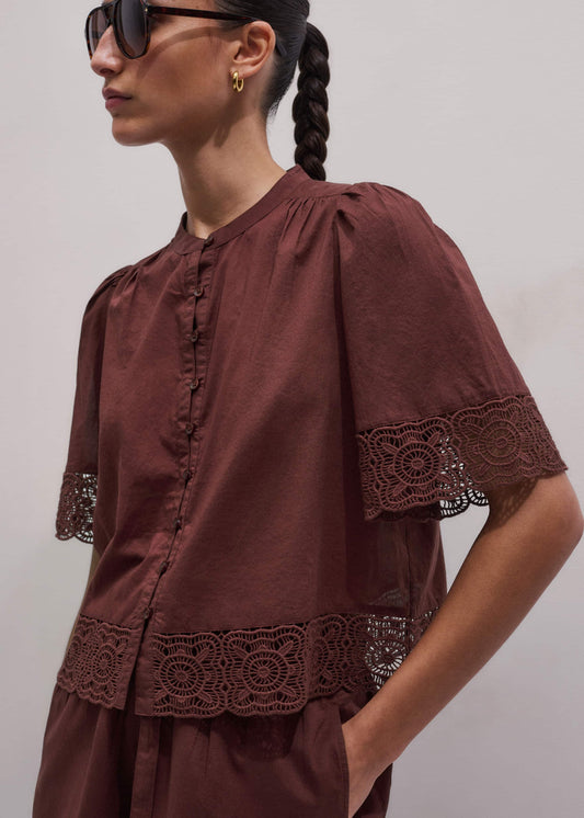 Cinnamon Brown Lace Trim Crop Top | ME+EM Clothing