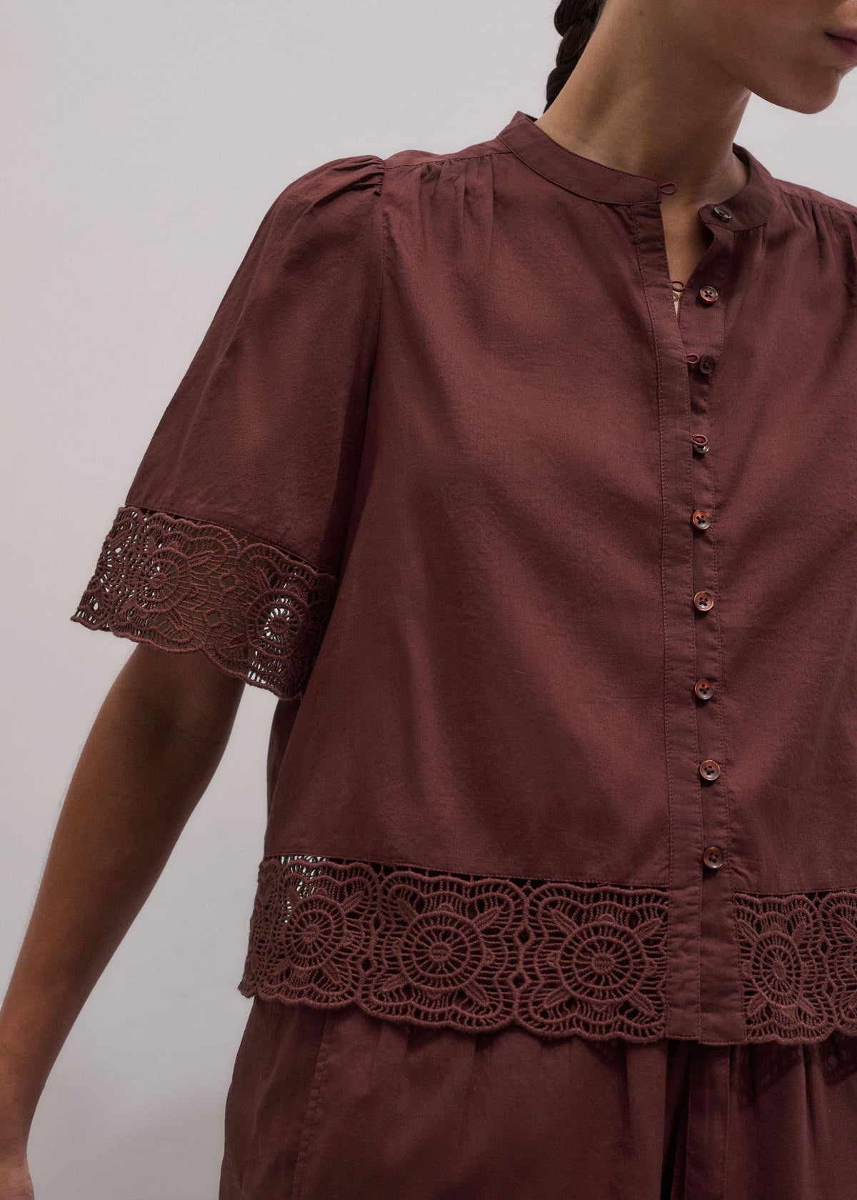 Cinnamon Brown Lace Trim Crop Top | ME+EM Clothing