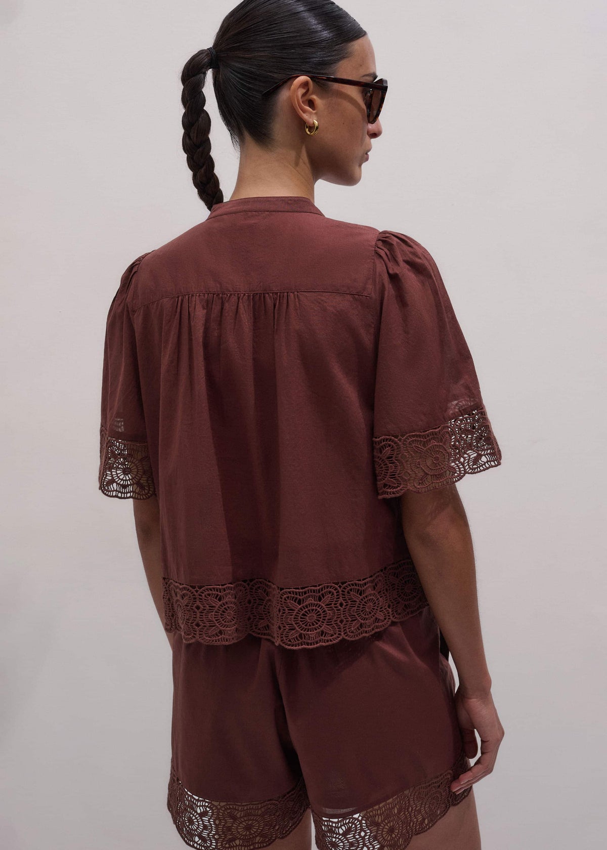 Cinnamon Brown Lace Trim Crop Top | ME+EM Clothing