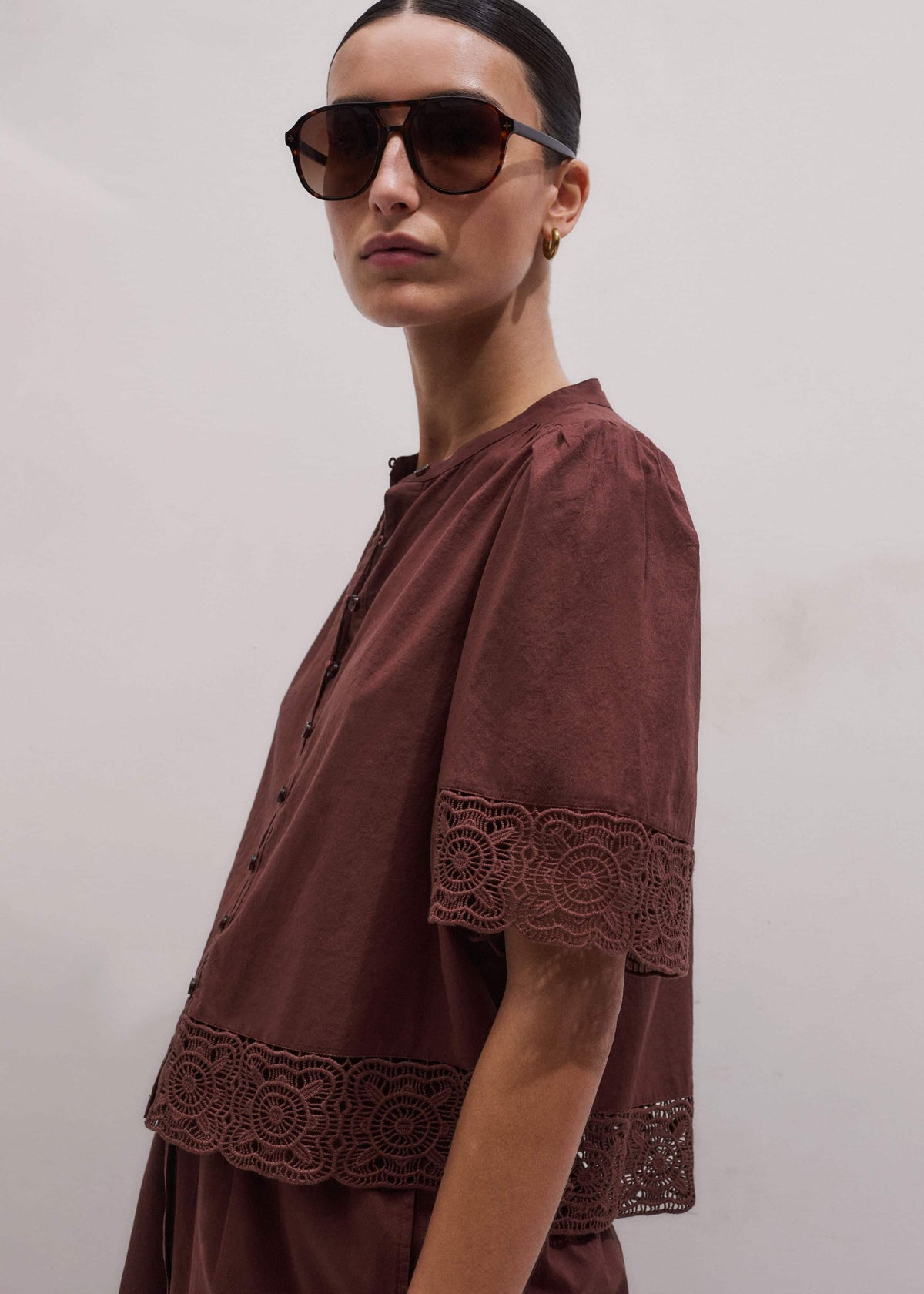 Cinnamon Brown Lace Trim Crop Top | ME+EM Clothing