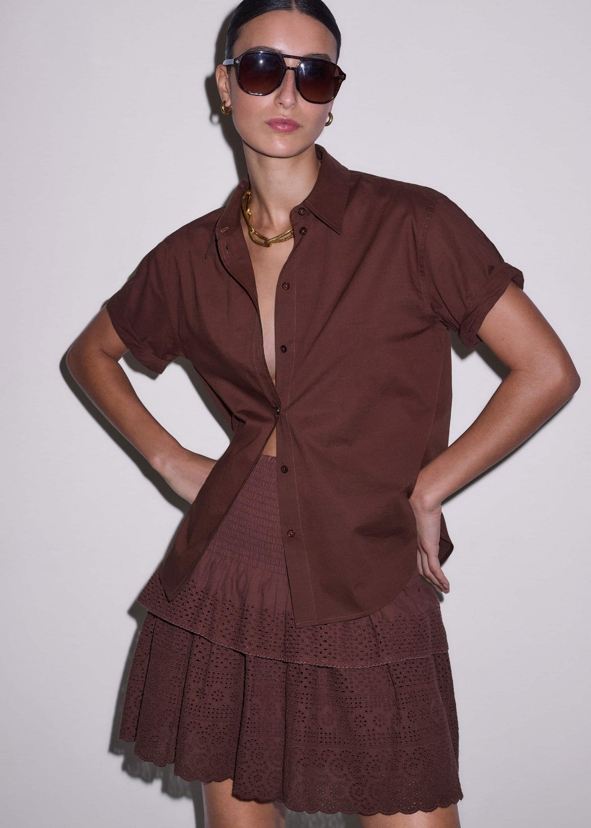 Cinnamon Brown Turn-Up Cuff Shirt Co-ord | ME+EM Clothing