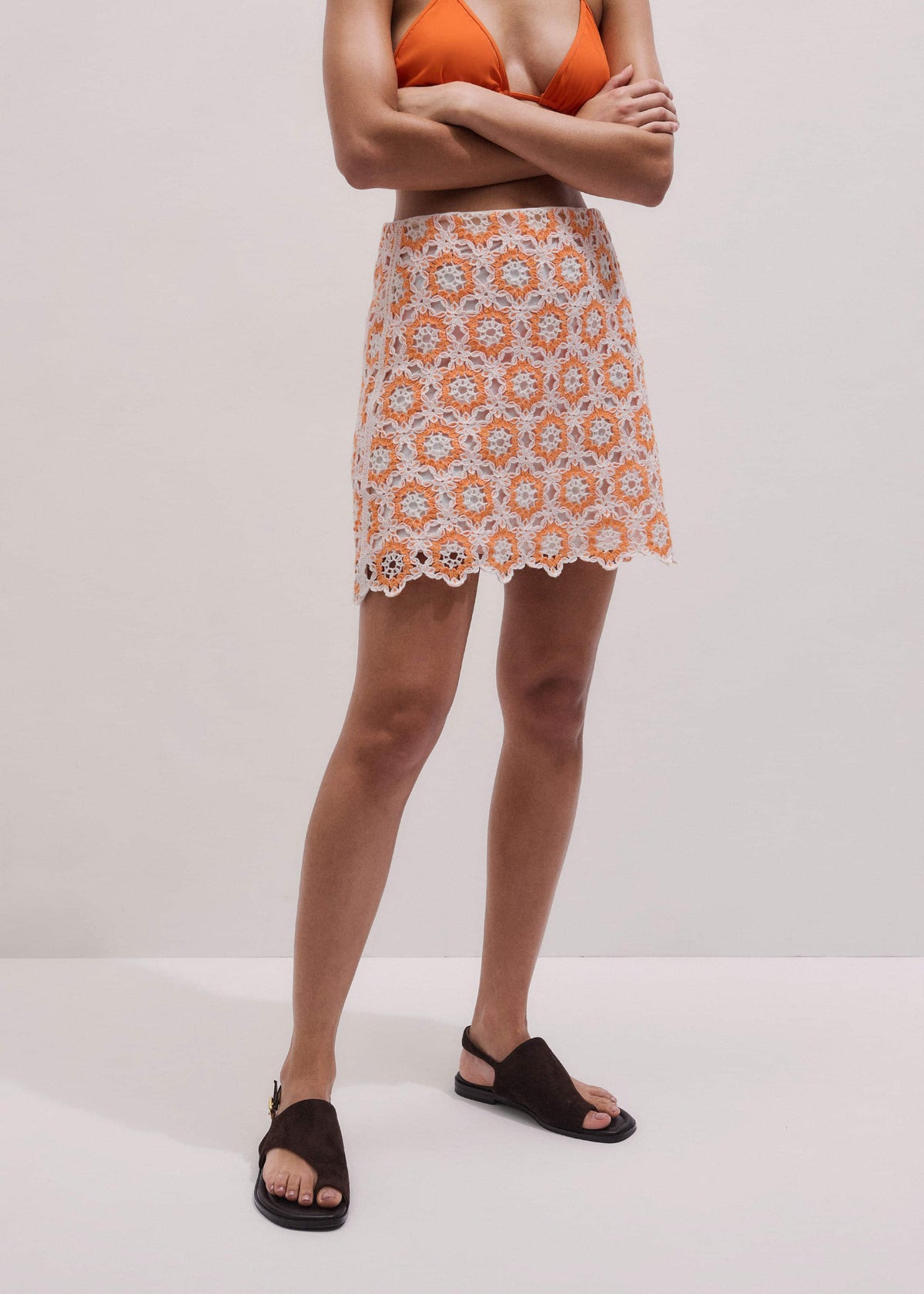 Orange Floral Crochet Mini Beach Skirt | ME+EM Clothing