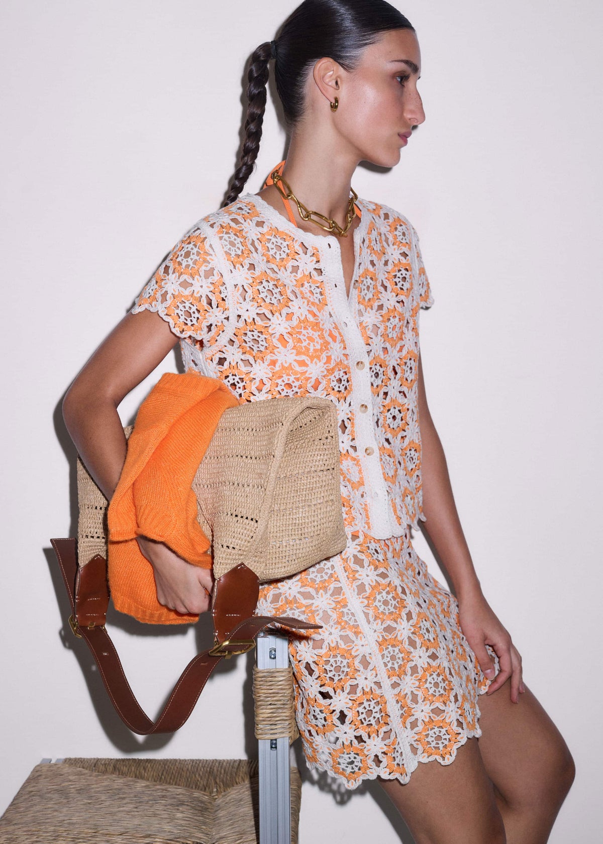Orange Floral Crochet Mini Beach Skirt | ME+EM Clothing