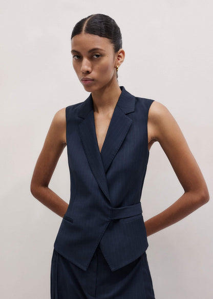 Navy Pinstripe Wrap Vest | ME+EM Clothing