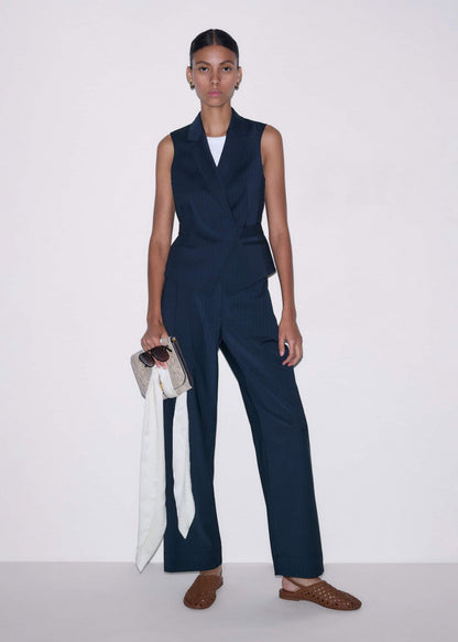 Navy Pinstripe Wrap Vest | ME+EM Clothing