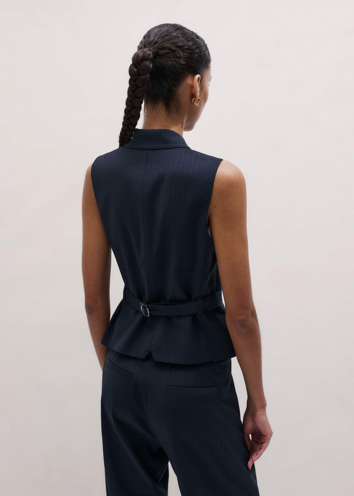 Navy Pinstripe Wrap Vest | ME+EM Clothing