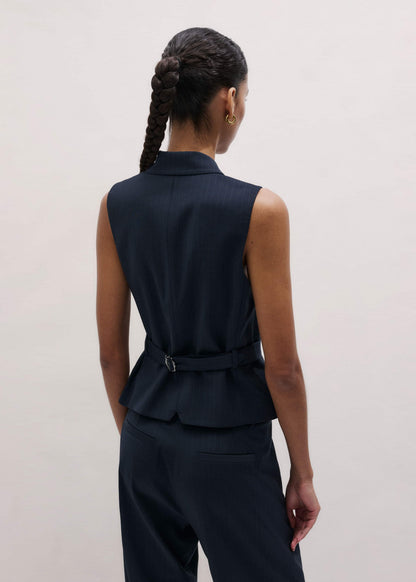 Navy Pinstripe Wrap Vest | ME+EM Clothing