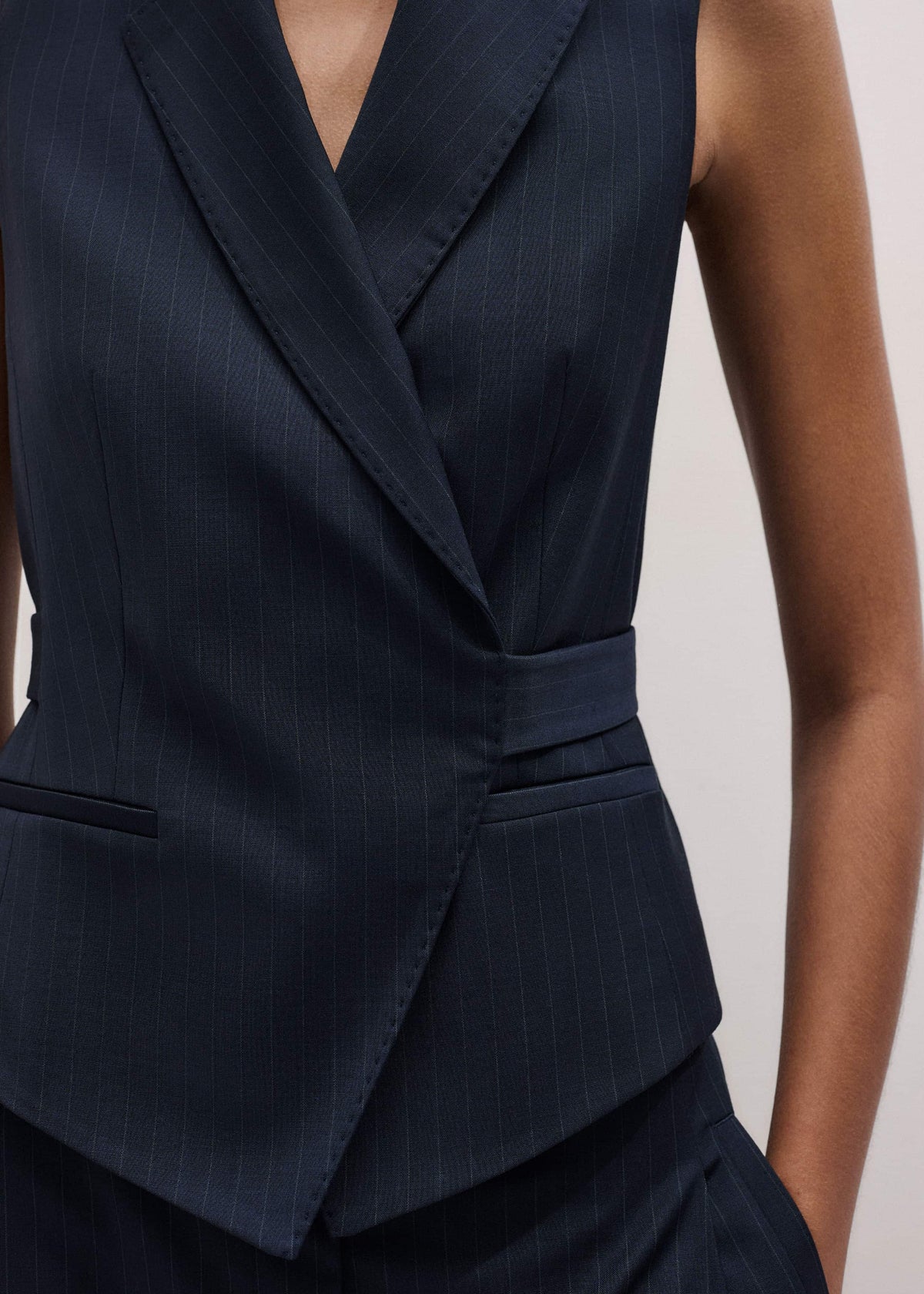 Navy Pinstripe Wrap Vest | ME+EM Clothing