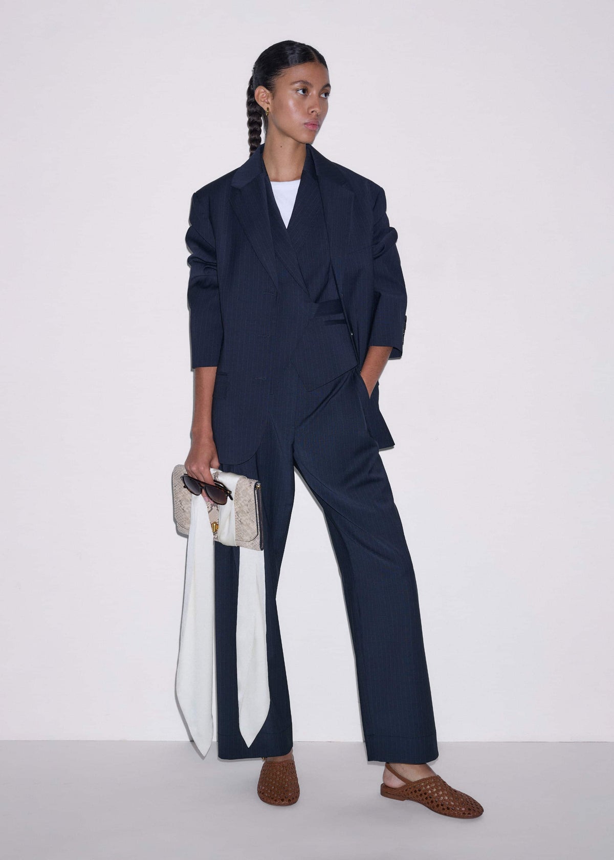 Navy Pinstripe Wrap Vest | ME+EM Clothing