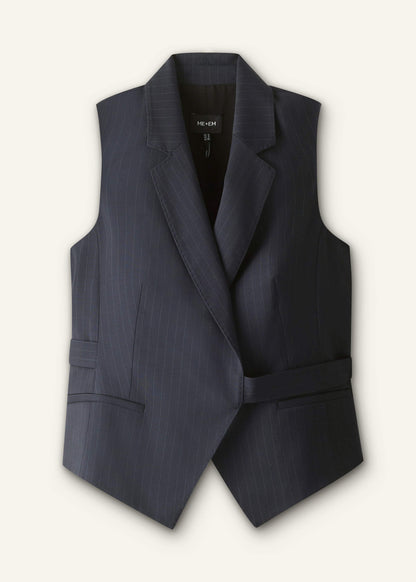 Navy Pinstripe Wrap Vest | ME+EM Clothing