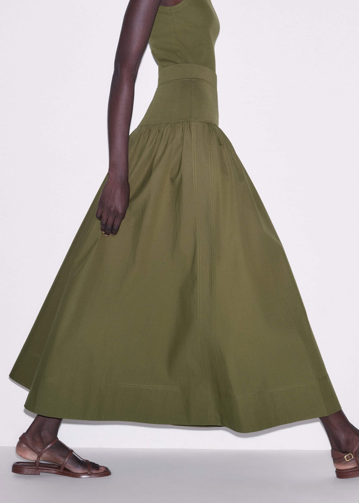 Olive Green Mixed Media Maxi Skirt | ME+EM Clothing