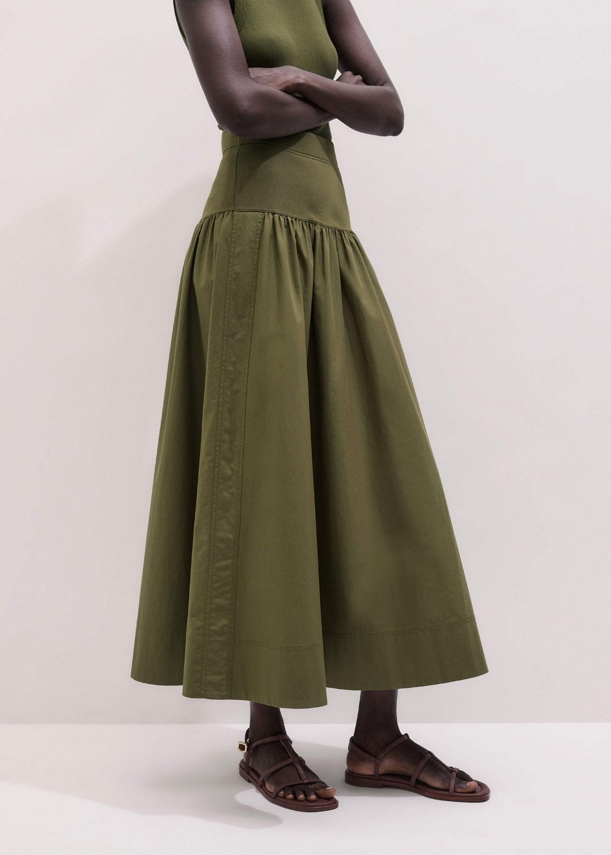 Olive Green Mixed Media Maxi Skirt | ME+EM Clothing