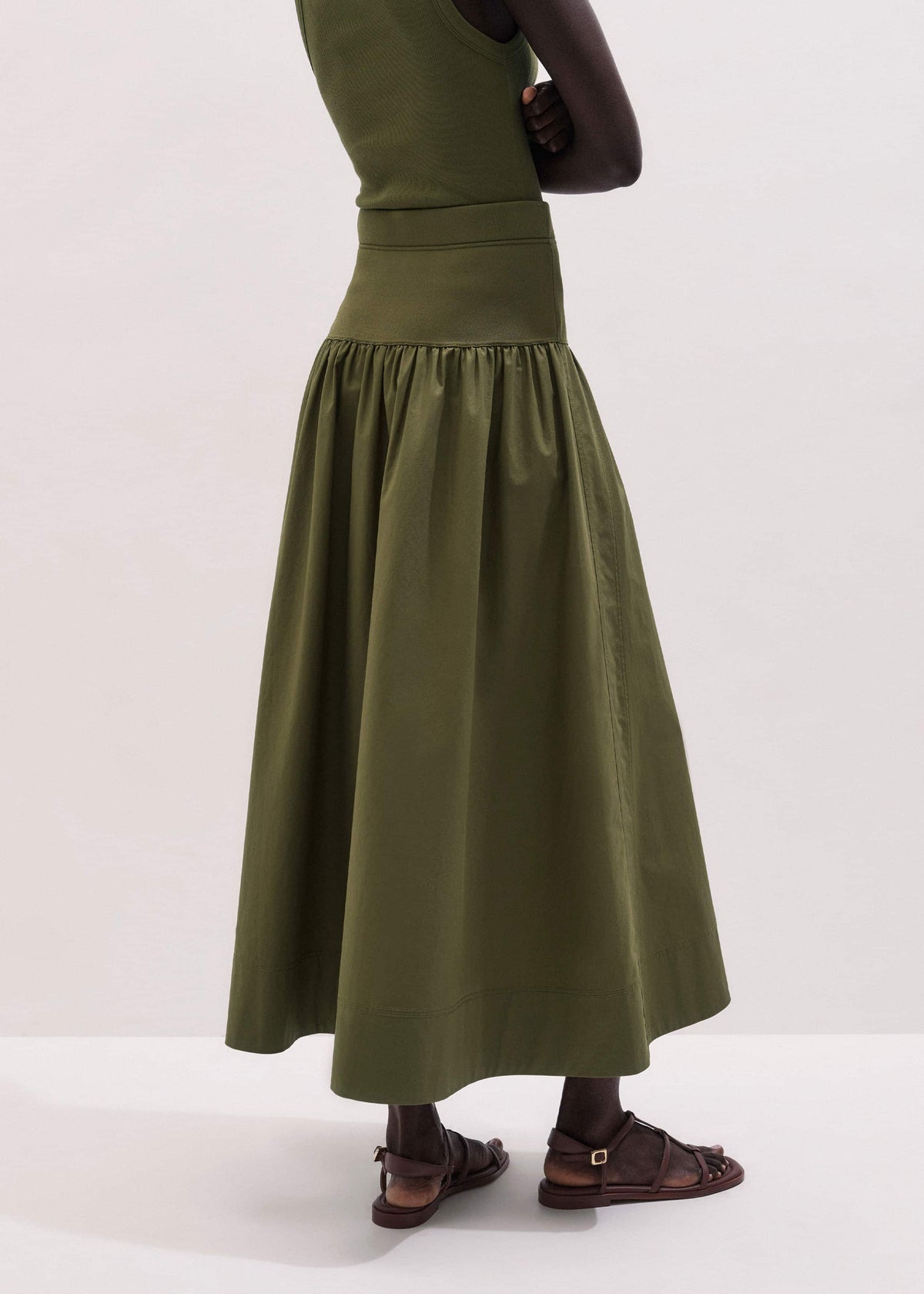 Olive Green Mixed Media Maxi Skirt | ME+EM Clothing
