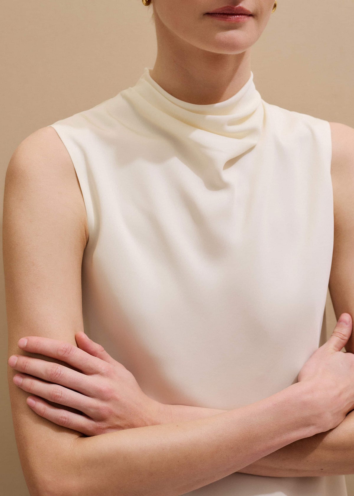 Cream Silk Elevated Cowl Neck Top | ME+EM Clothing