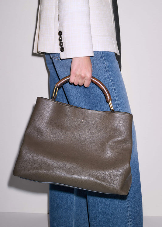 Olive Green Leather Soft Constructed Day Bag | ME+EM Clothing|Accessories