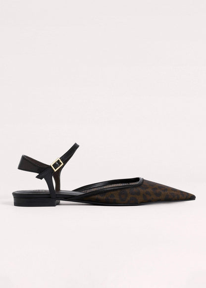 Brown Leopard Print Mesh Point-Toe Flat | ME+EM Clothing|Accessories