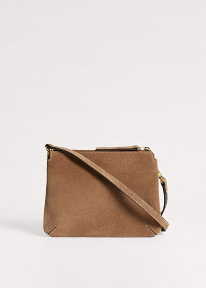 Brown Suede Double Pouch Crossbody Bag | ME+EM Clothing