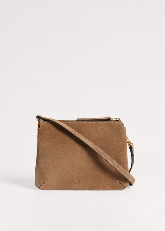 Brown Suede Double Pouch Crossbody Bag | ME+EM Clothing