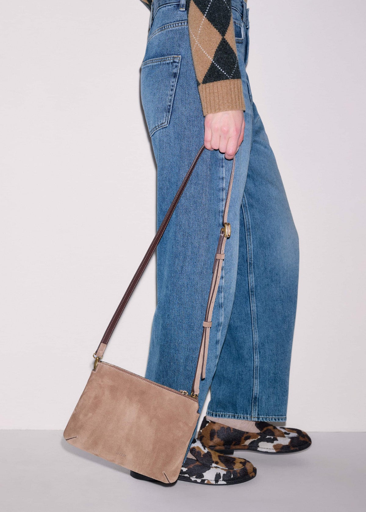 Brown Suede Double Pouch Crossbody Bag | ME+EM Clothing