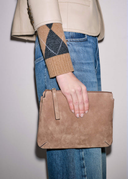 Brown Suede Double Pouch Crossbody Bag | ME+EM Clothing