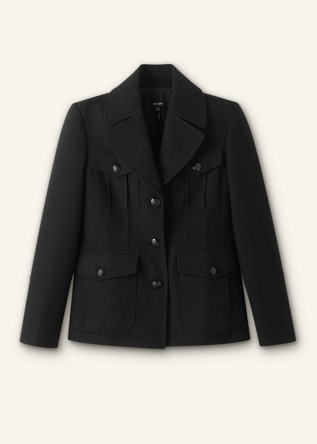 Black Longline Fitted Military Jacket | ME+EM Clothing