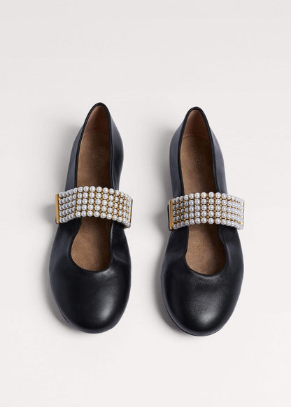 Black Pearl Trim Round Ballet Flat | ME+EM Clothing|Accessories
