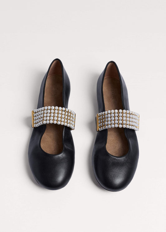 Black Pearl Trim Round Ballet Flat | ME+EM Clothing|Accessories
