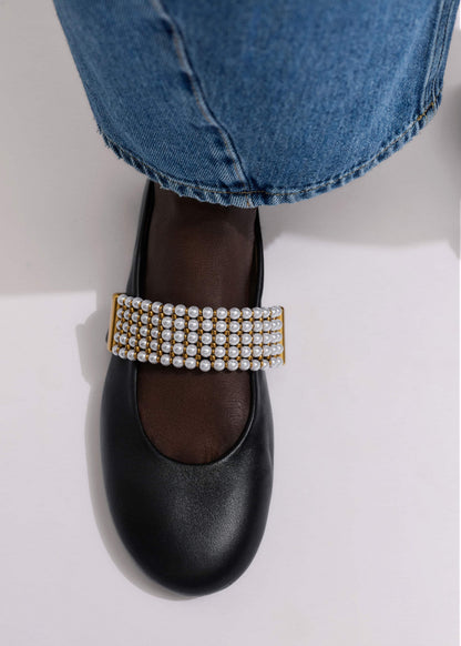 Black Pearl Trim Round Ballet Flat | ME+EM Clothing|Accessories