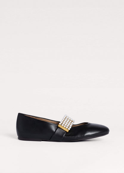Black Pearl Trim Round Ballet Flat | ME+EM Clothing|Accessories