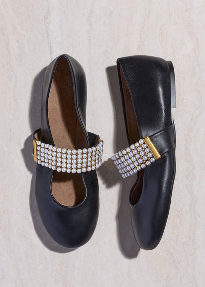 Black Pearl Trim Round Ballet Flat | ME+EM Clothing|Accessories
