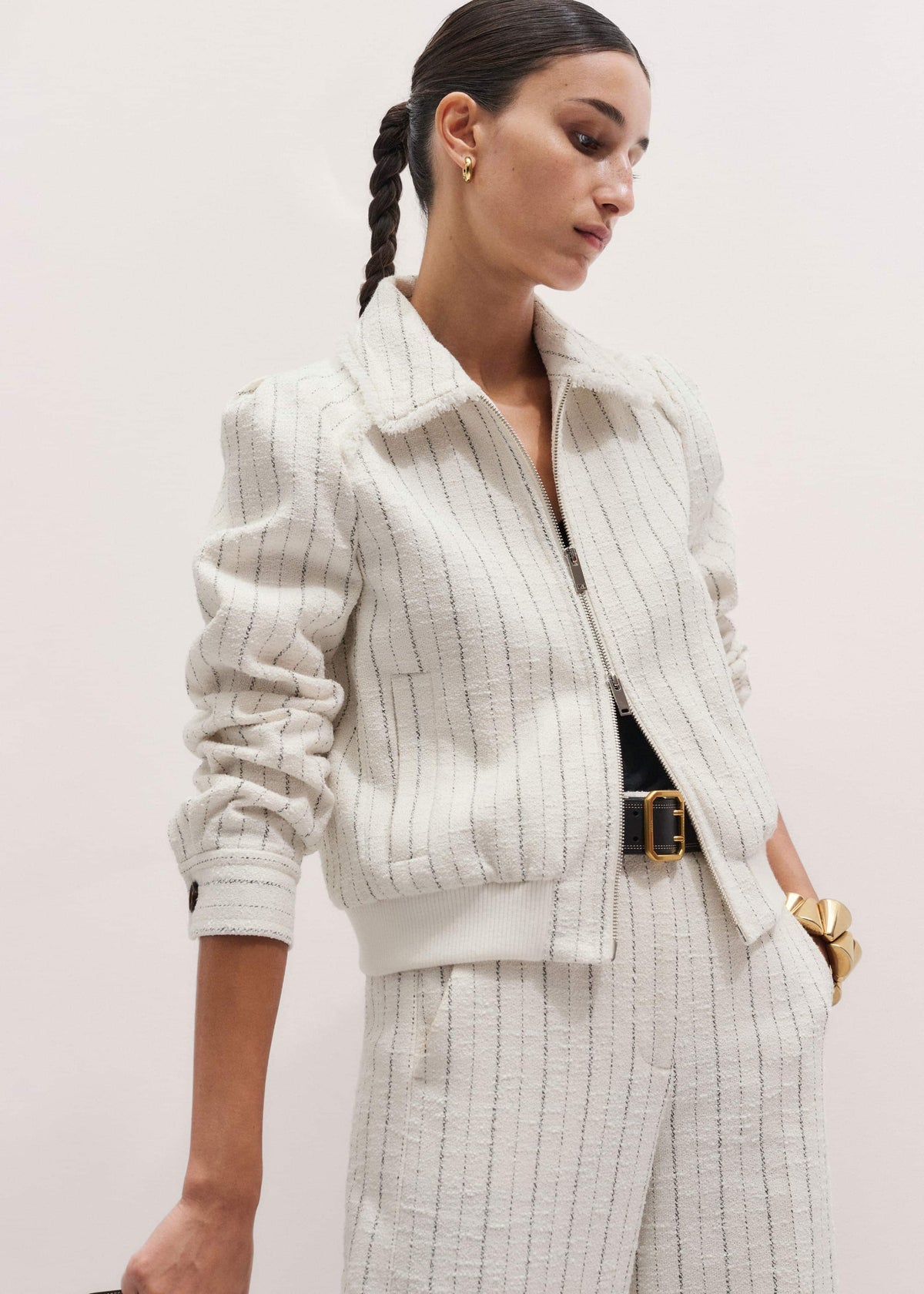 Ivory Stripe Bomber Jacket | ME+EM Clothing