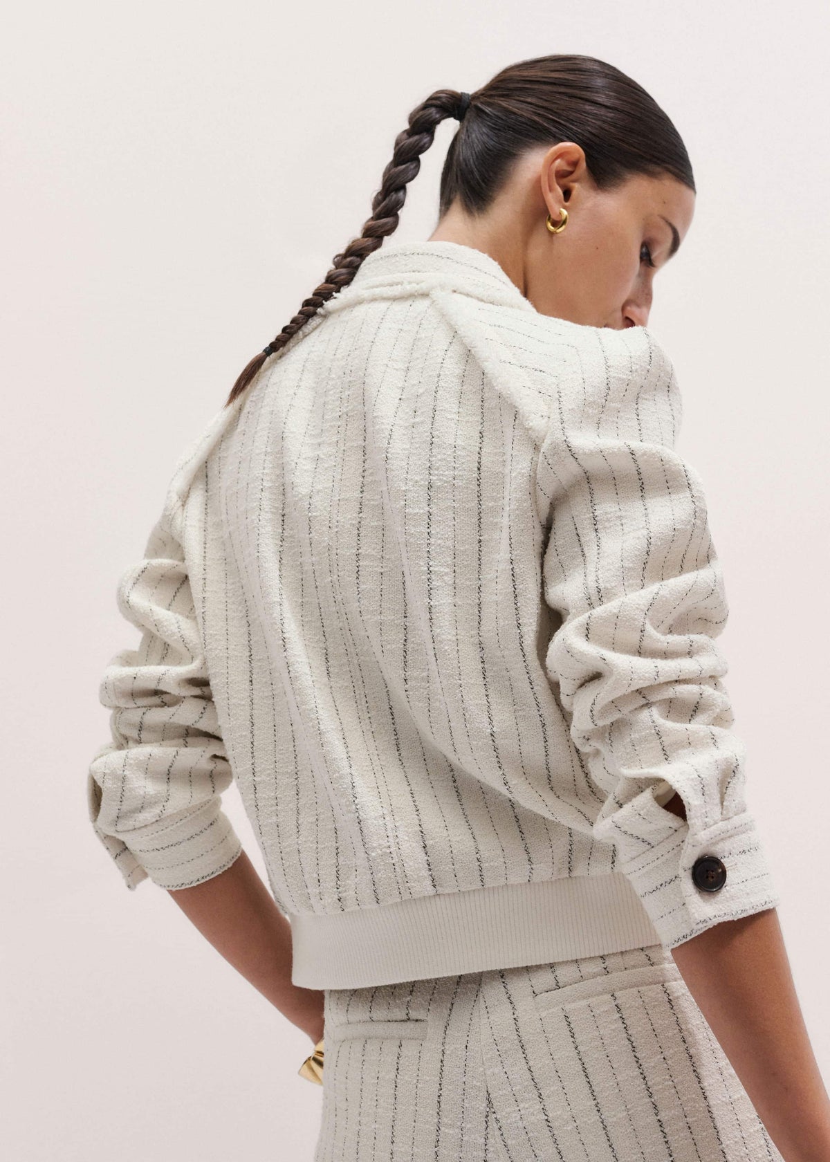 Ivory Stripe Bomber Jacket | ME+EM Clothing